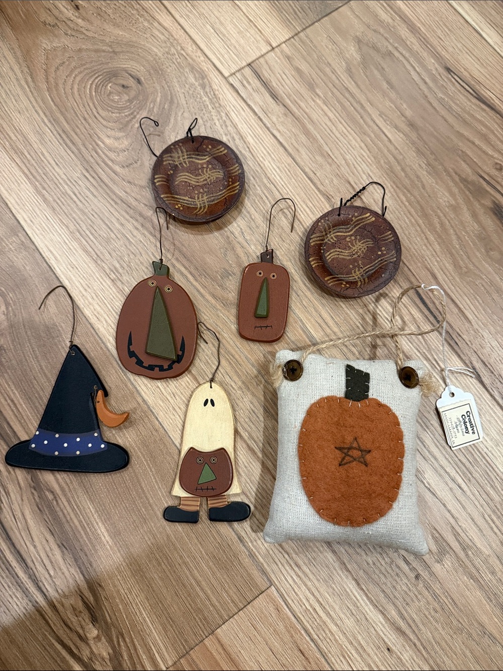Handmade Fall Halloween Primitive Ornament Lot of 7